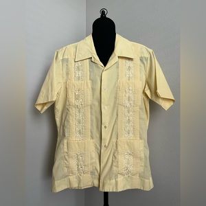 Vintage 1970s Mexicali Mens Guayabera Shirt Mexican Wedding Sz M Cuban